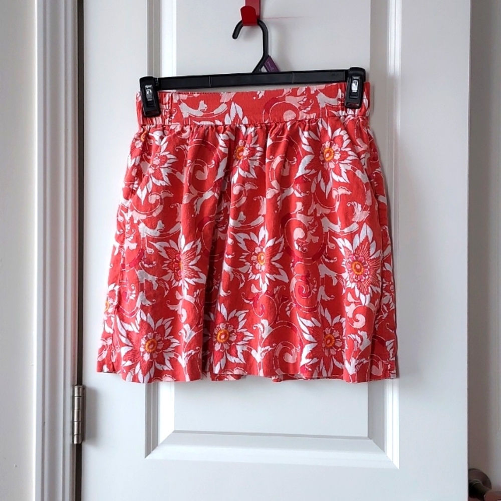 Loft skirt coral with white flower print xs